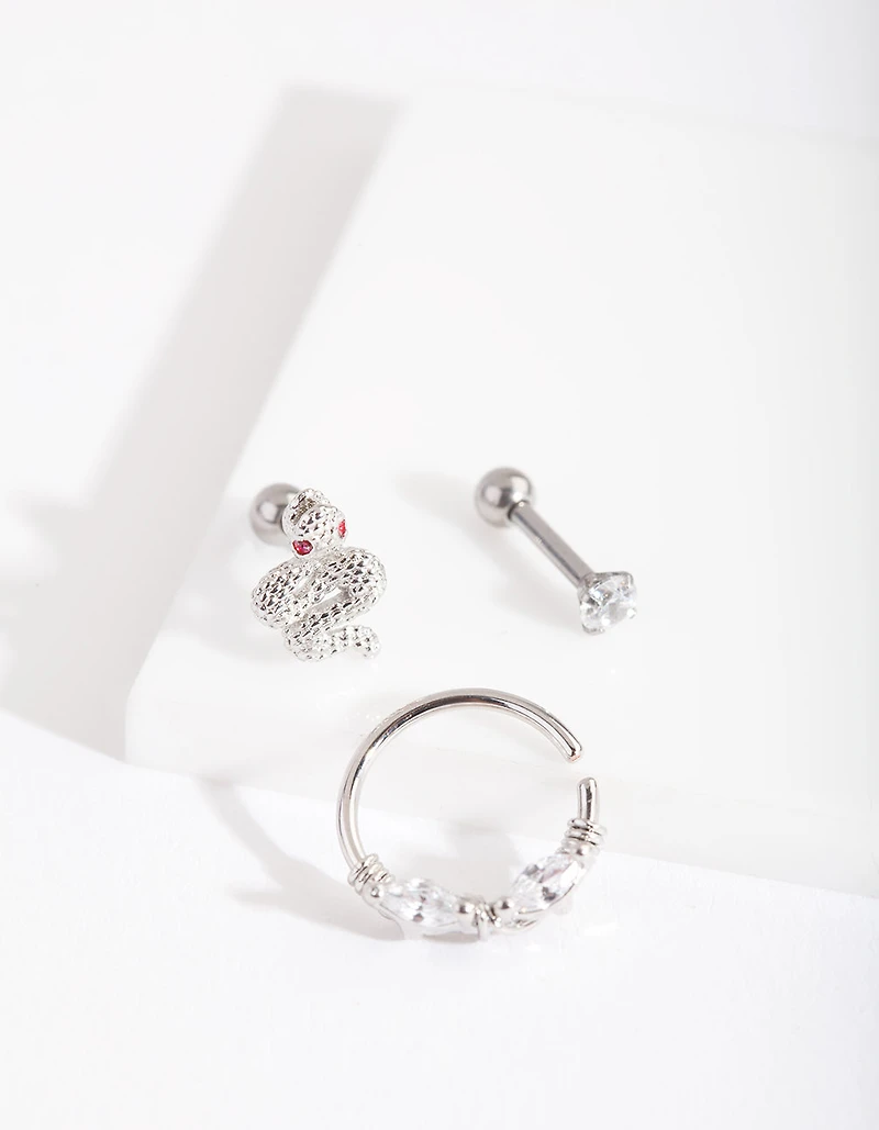 Surgical Steel Diamante Snake Barbell Pack