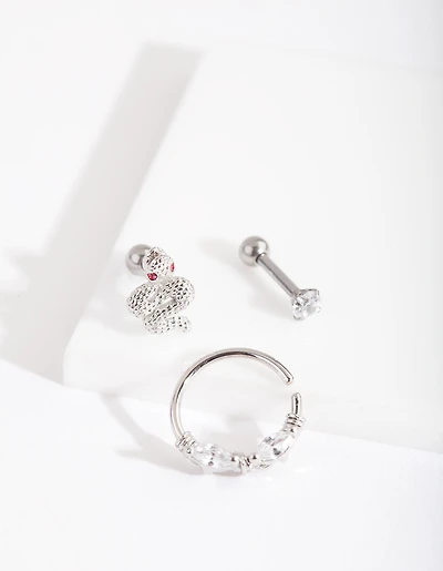 Surgical Steel Diamante Snake Barbell Pack