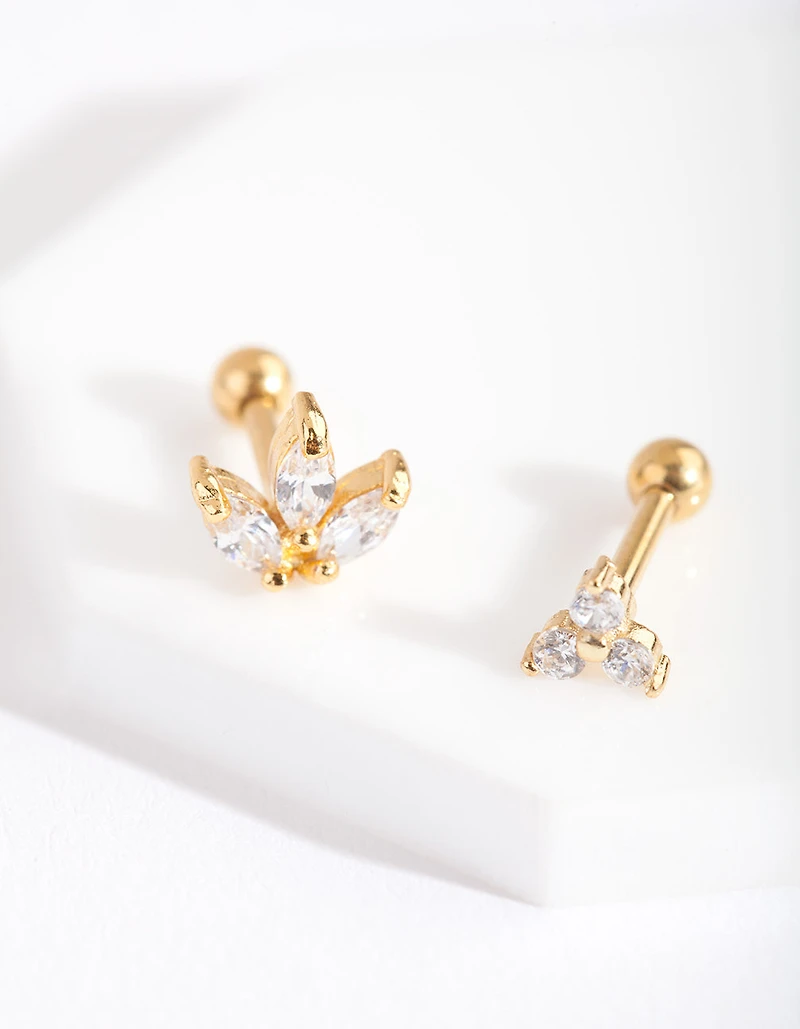 Gold Surgical Steel Diamante Cluster Barbell Pack