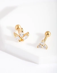 Gold Surgical Steel Diamante Cluster Barbell Pack