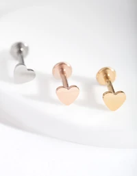 Mixed Metal Heart Flat Back Earring Pack