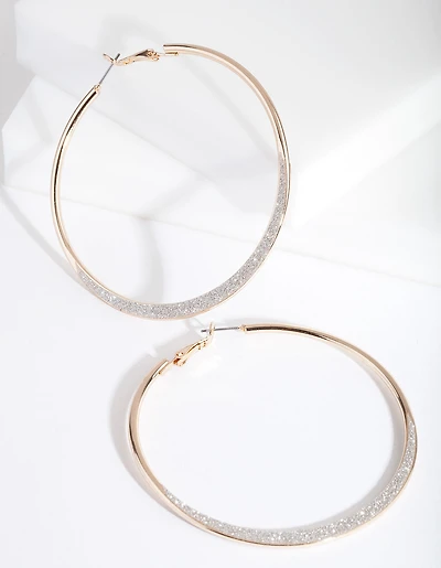 Large Gold Glitter Edge Hoop Earrings