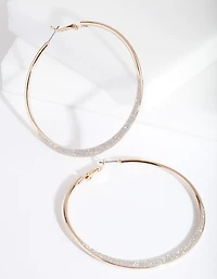 Large Gold Glitter Edge Hoop Earrings
