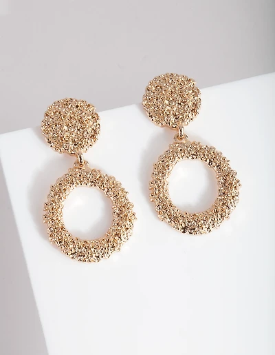 Mini Gold Textured Round Drop Earrings