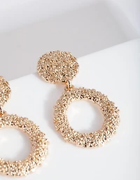 Mini Gold Textured Round Drop Earrings