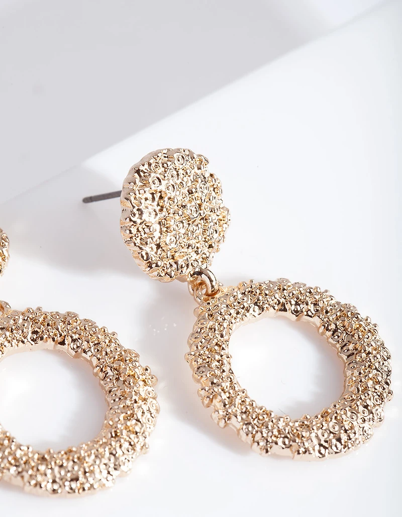 Mini Gold Textured Round Drop Earrings