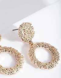 Mini Gold Textured Round Drop Earrings