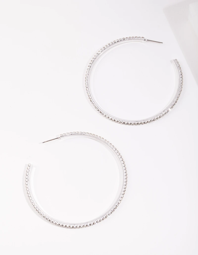Silver Oversized Diamante Hoop Earrings
