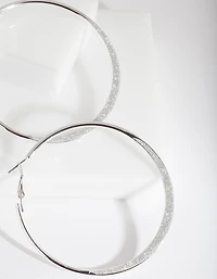 Large Silver Glitter Edge Hoop Earrings