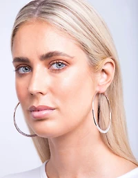 Large Rose Gold Glitter Edge Hoop Earrings