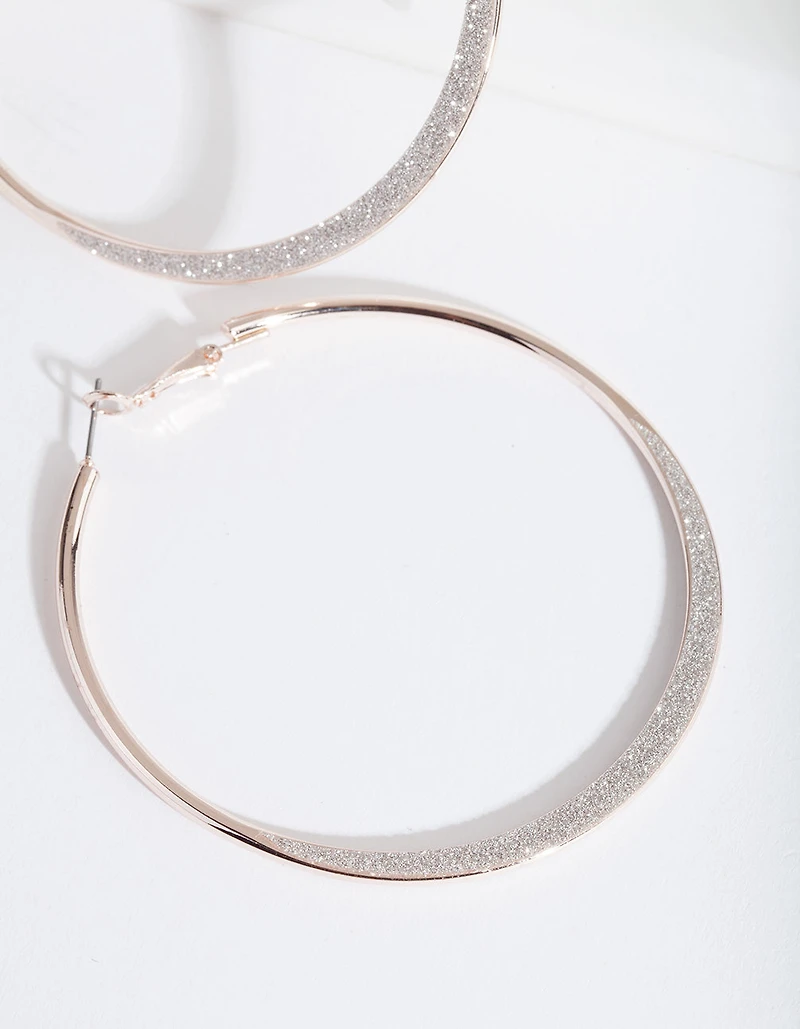 Large Rose Gold Glitter Edge Hoop Earrings