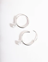 Sterling Silver Diamante Dangle Hoop Earrings
