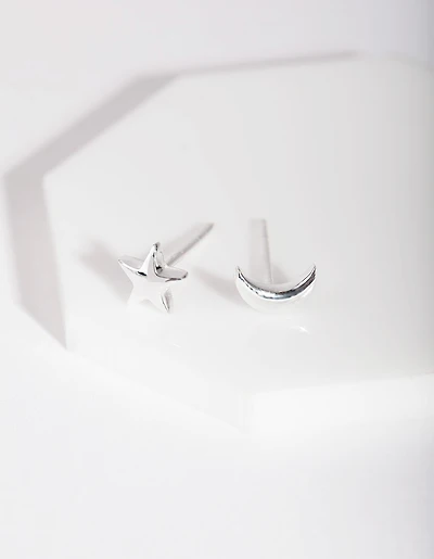 Sterling Silver Celestial Mismatch Stud Earrings