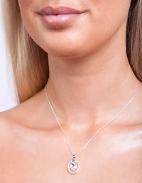 Silver Diamond Simulant Circular Stone Pendant Necklace