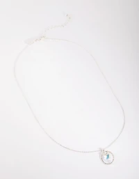 Silver Diamond Simulant Circular Stone Pendant Necklace