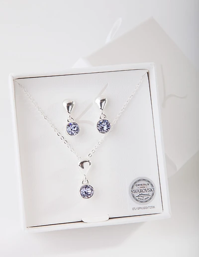 Purple Diamond Simulant Necklace & Earrings Set