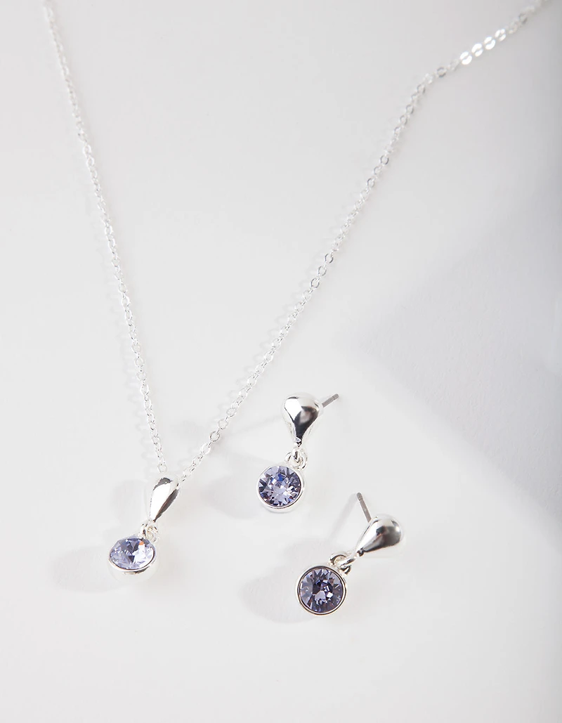 Purple Diamond Simulant Necklace & Earrings Set