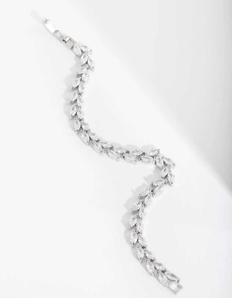 Silver Diamond Simulant Petal Row Tennis Bracelet