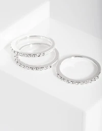 Silver Diamond Simulant Thin Ring Set