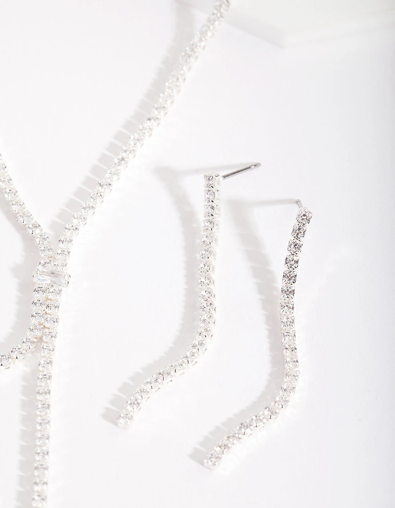 Silver Cubic Zirconia Cup Chain Y Necklace & Earrings Set