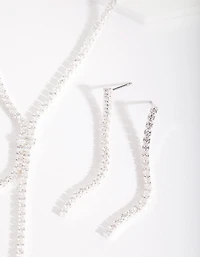 Silver Cubic Zirconia Cup Chain Y Necklace & Earrings Set