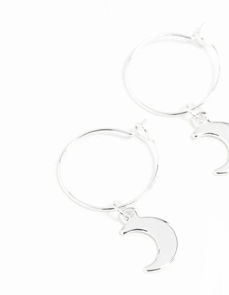 Silver 13mm Moon Hoop Earrings