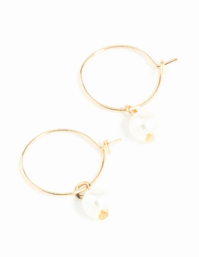 Gold 3mm Pearl Hoop Earrings