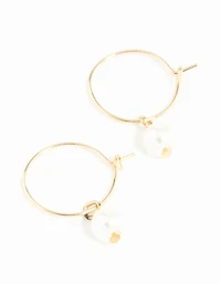 Gold 3mm Pearl Hoop Earrings