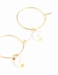 Gold 3mm Pearl Hoop Earrings