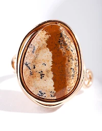 Gold Natural Stone Wire Wrapped Ring