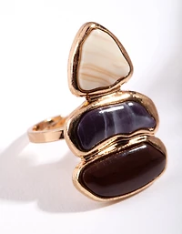 Gold 3 Tier Bubble Stone Ring