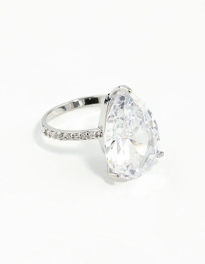 Silver Cubic Zirconia Large Pear Stone Ring
