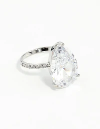 Silver Cubic Zirconia Large Pear Stone Ring