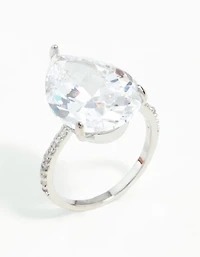 Silver Cubic Zirconia Large Pear Stone Ring