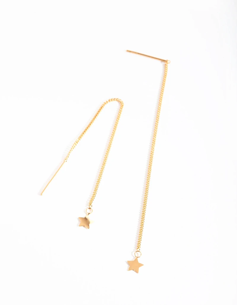 Gold Plated Sterling Silver Star Thread Through Earrings