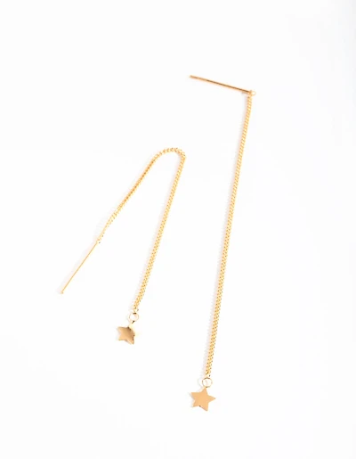 Gold Plated Sterling Silver Star Thread Through Earrings