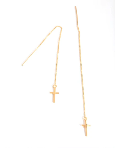 Gold Plated Sterling Silver Cross Thread Through Earrings