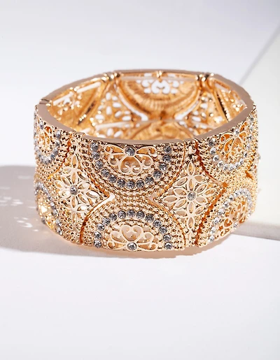 Gold Filigree Diamante Stretch Bracelet