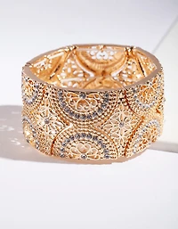 Gold Filigree Diamante Stretch Bracelet
