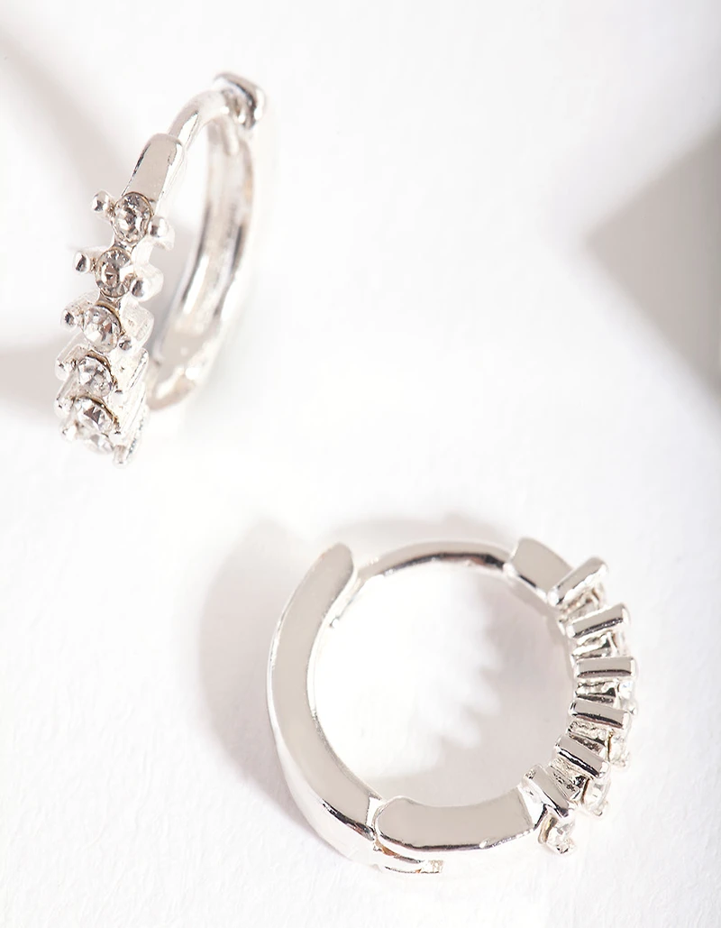 Silver Jagged Diamante Huggie