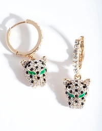 Gold Panther Head Hoop Earrings