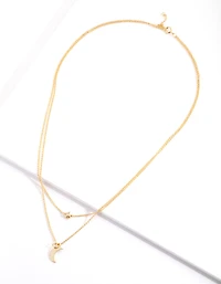 Gold Plated Sterling Silver Moon & Star Double Layer Necklace