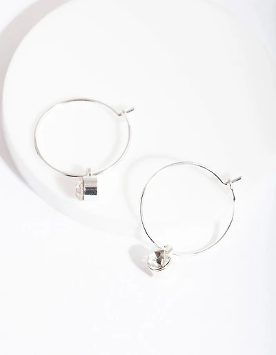 Silver Crystal Stone Hoop Earrings