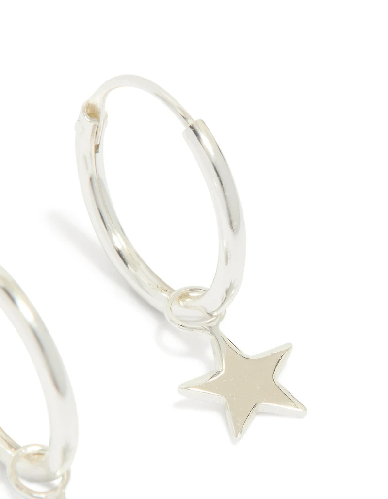 Boucles d’oreilles pendantes en étoile simple en argent sterling