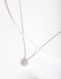 Sterling Silver Cubic Zirconia Pear Halo Necklace