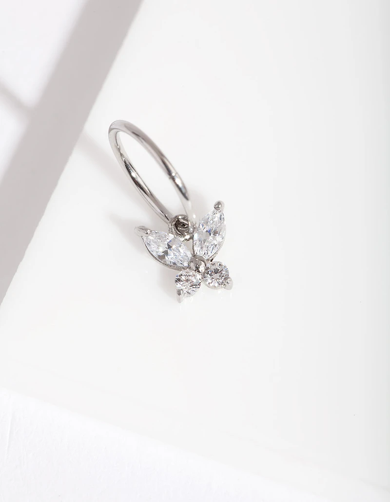Surgical Steel Cubic Zirconia Butterfly Clicker Earring