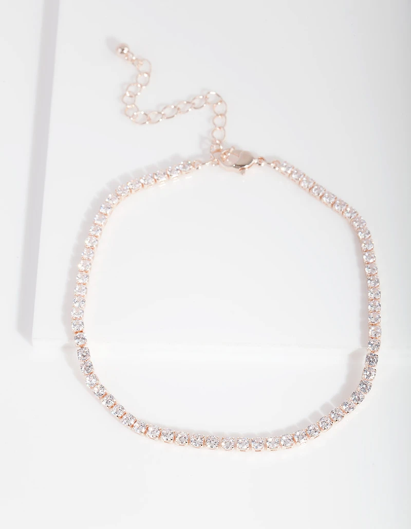 Rose Gold Cubic Zirconia Cupchain Anklet