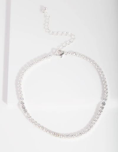 Silver Cubic Zirconia Cup Chain Anklet
