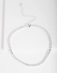 Silver Cubic Zirconia Cup Chain Anklet