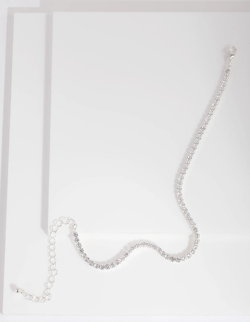 Silver Cubic Zirconia Cup Chain Anklet